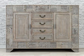 Indian Hand Carved Solid Wood 2 Door 4 Drawers Sideboard Grey 17